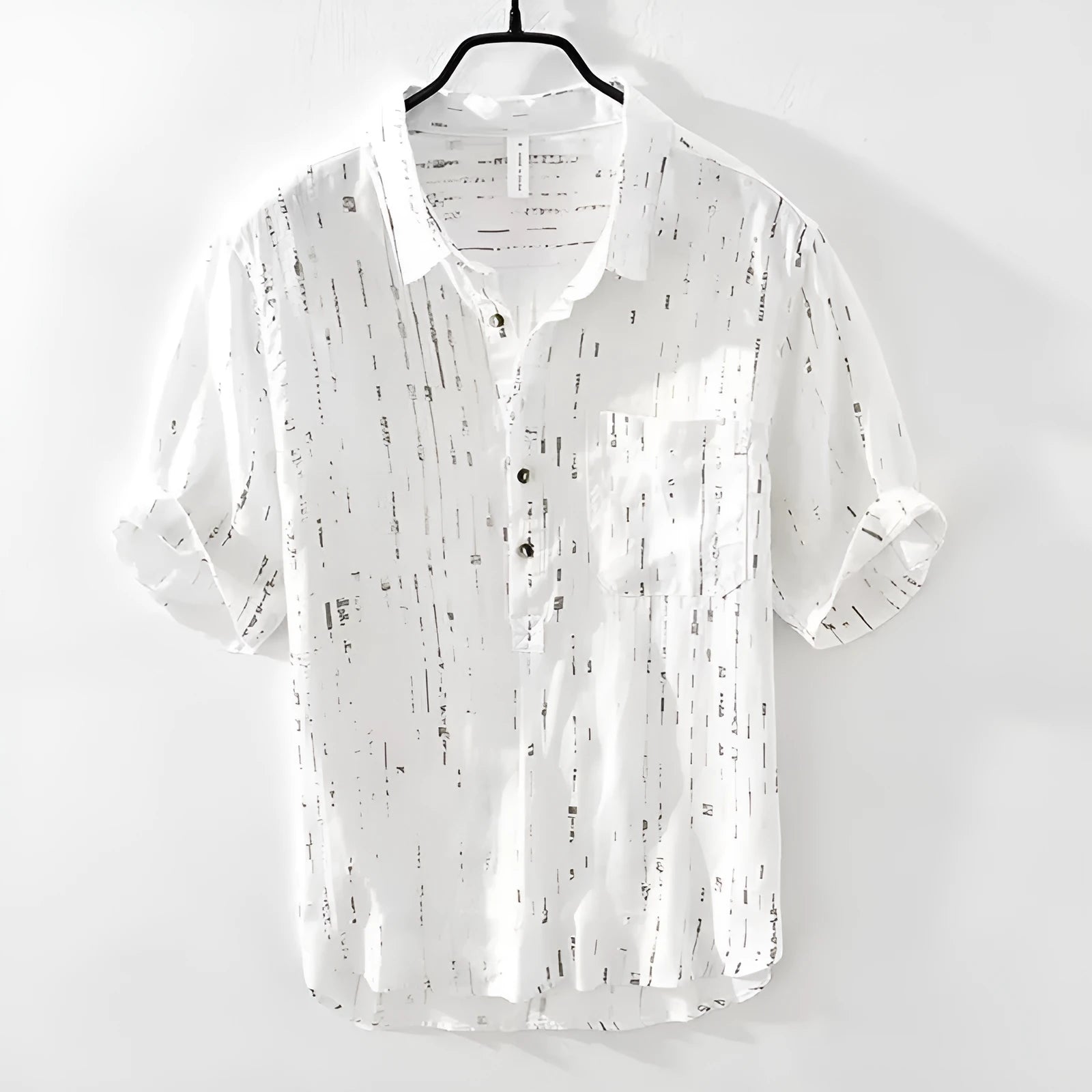 Men's loose fit short sleeve polo shirt with lapel collar in white and black colours