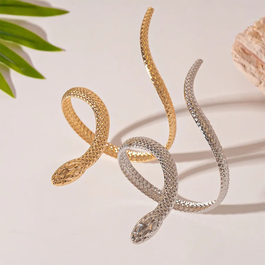 Exaggerated twisted winding snake design ring and bracelet jewellery set in gold or silver electroplated finish