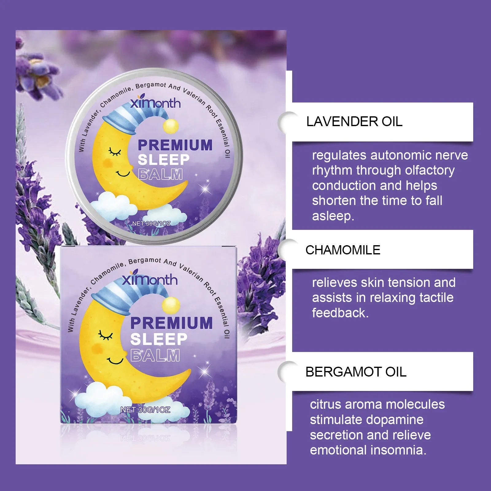 Sleep Goodnight Cream 30g jar with gentle formula containing lavender and valerian