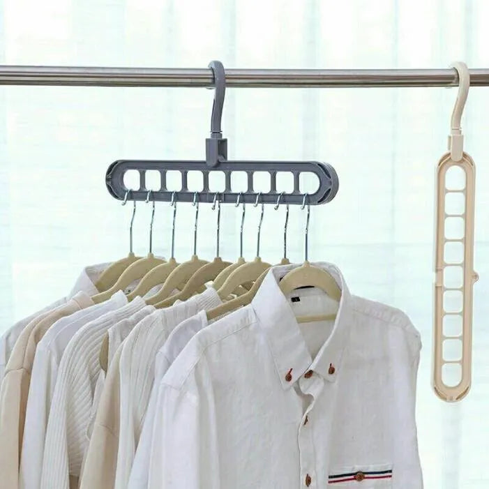 Plastic clothes hanger with 360 degree rotating hook, 33 cm long, available in pink, green, beige, grey, white, and grey
