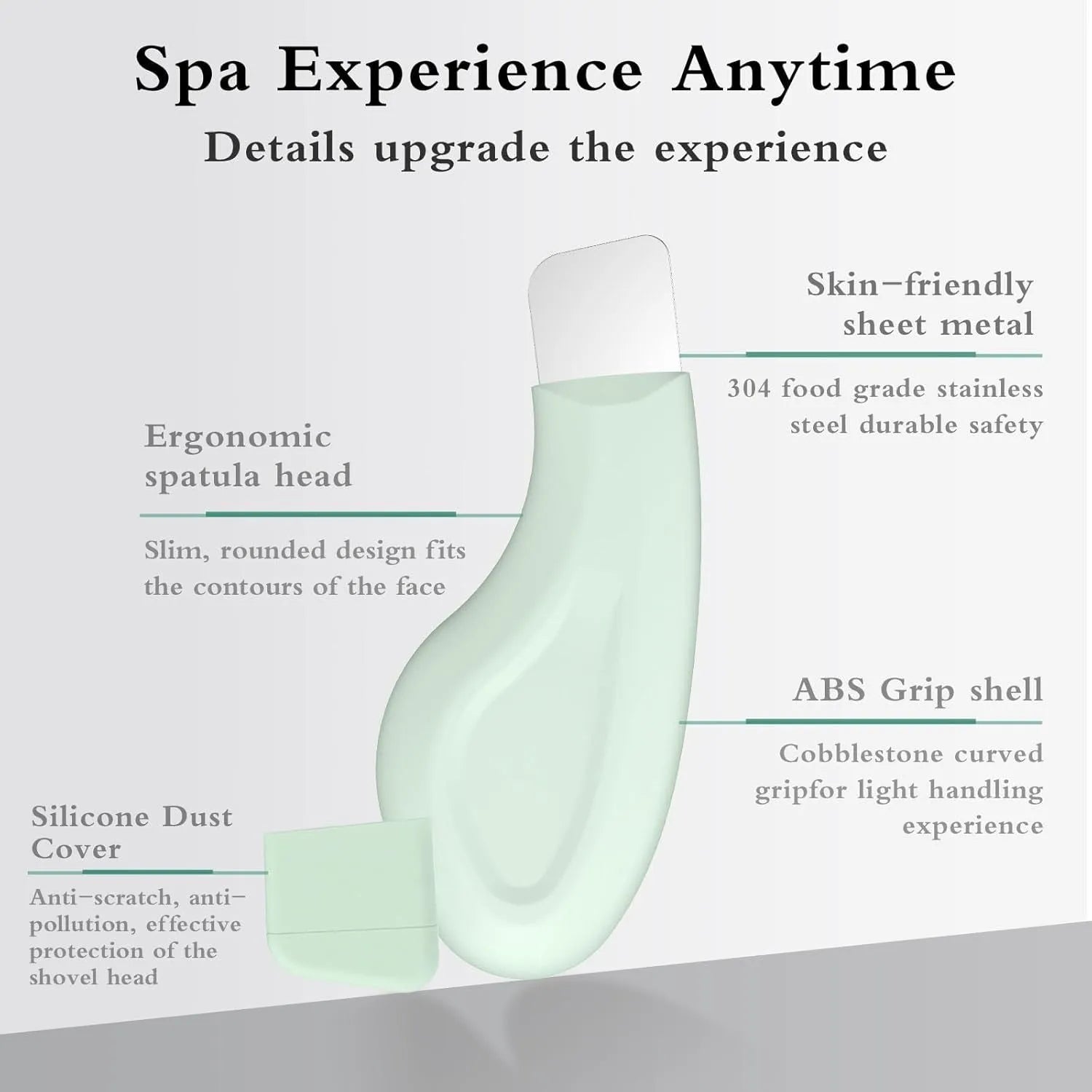 Stainless steel blackhead scraper tool with non-slip handle for facial pore cleansing.