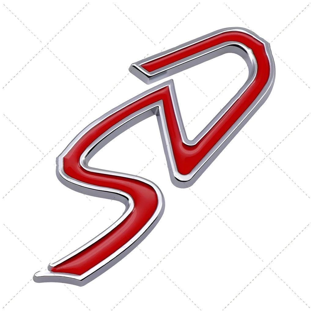 SD D metal car bumper sticker in red silver colour measuring 7.7x2.9cm SD size and 3.8x3.2cm D size options