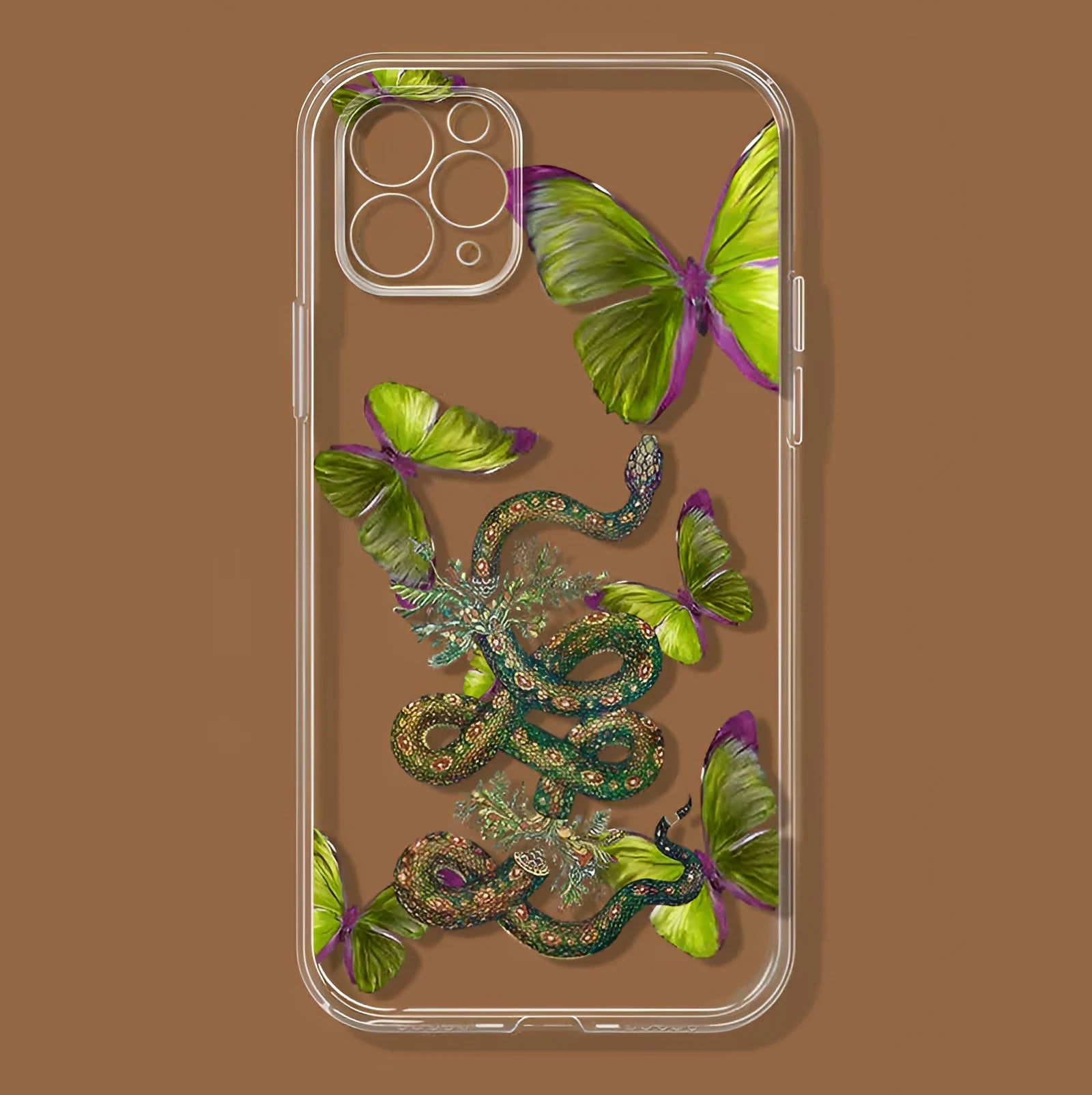 Creative butterfly snake silicone phone case for Apple iPhone, transparent and frosted finish