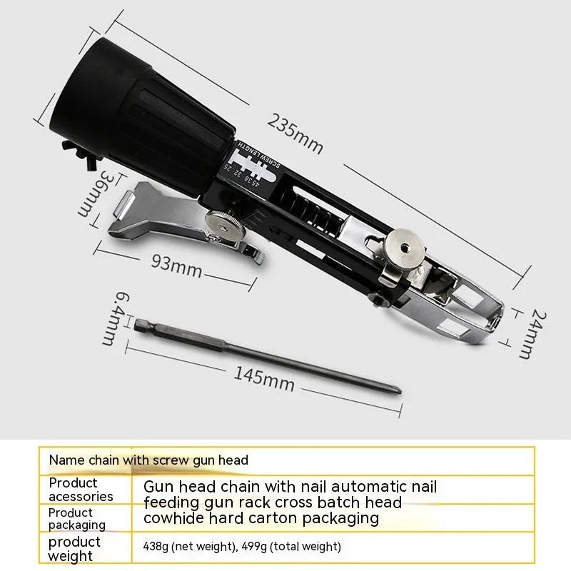 Chain screw gun head automatic nail gun electric screwdriver with metal construction and gun rack