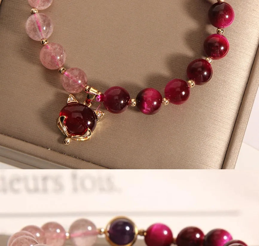 Natural strawberry crystal bracelet for women, simple style, 18cm elastic rope, picture colour