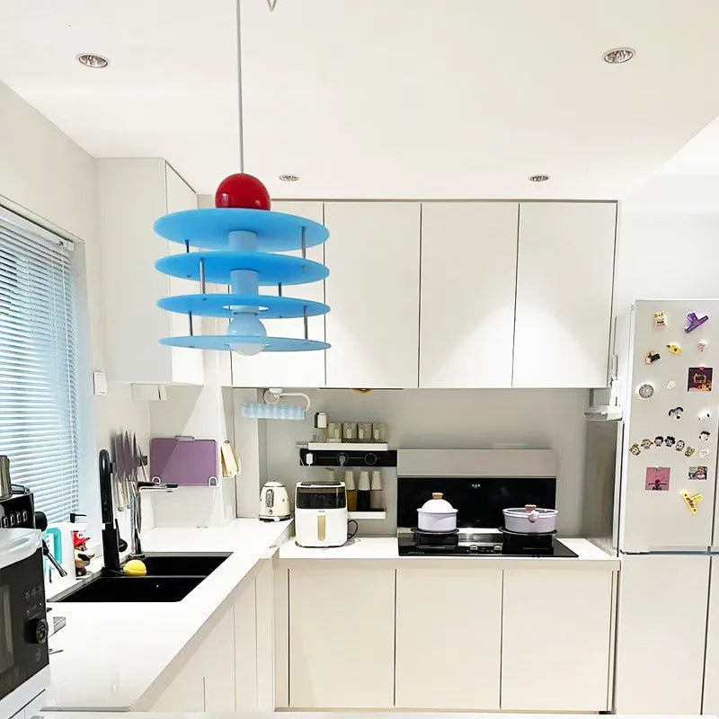 Adjustable macaron-shaped PH5 pendant light in frosted white for restaurant ceiling