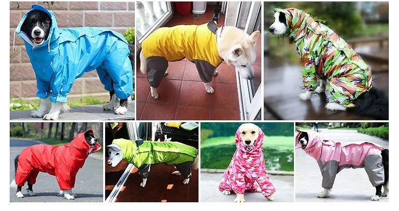 Dogs all-inclusive raincoat in blue PU material with adjustable size fit for outdoor use