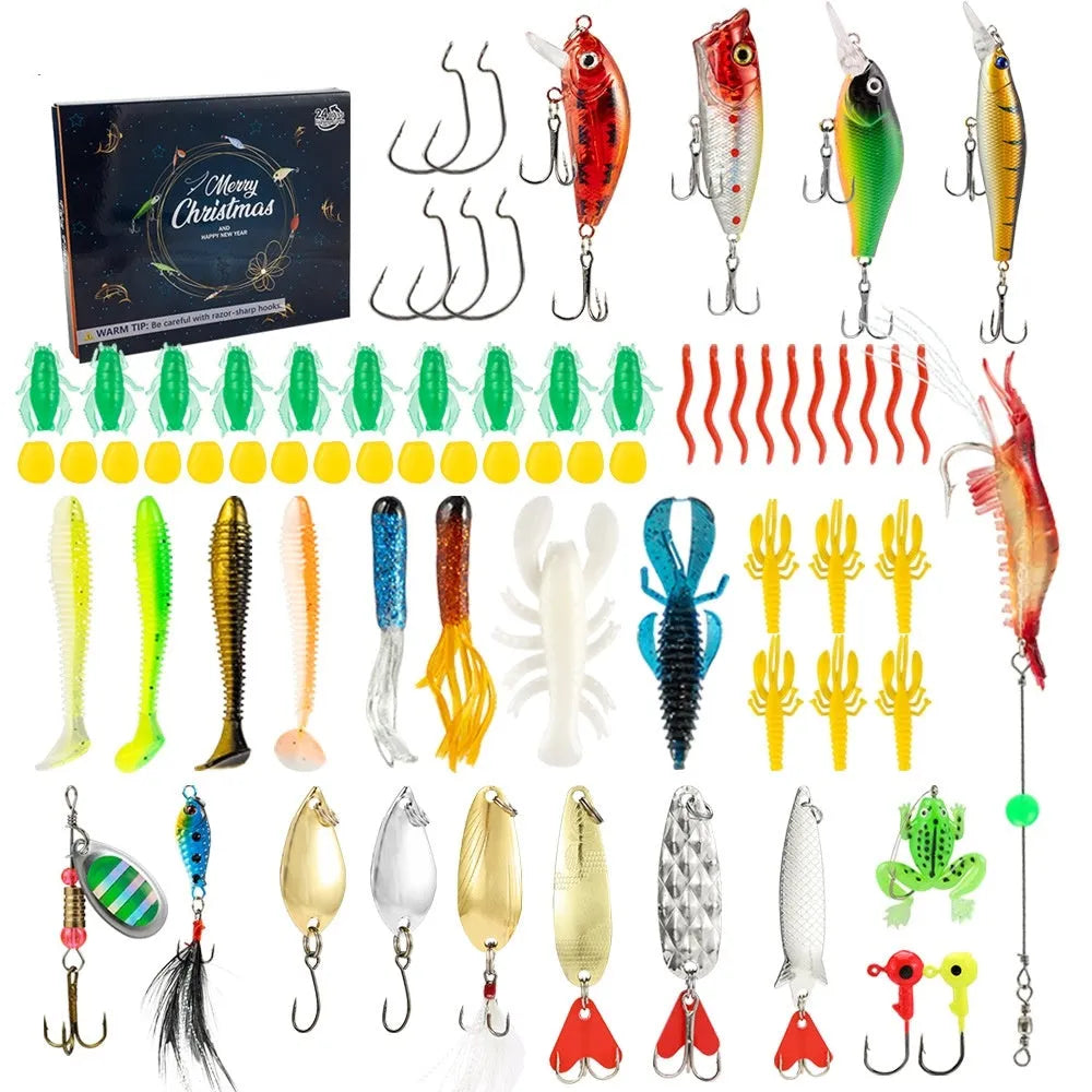 24-piece metal Christmas Mino Bog fishing lure set in blind box with various hook sizes