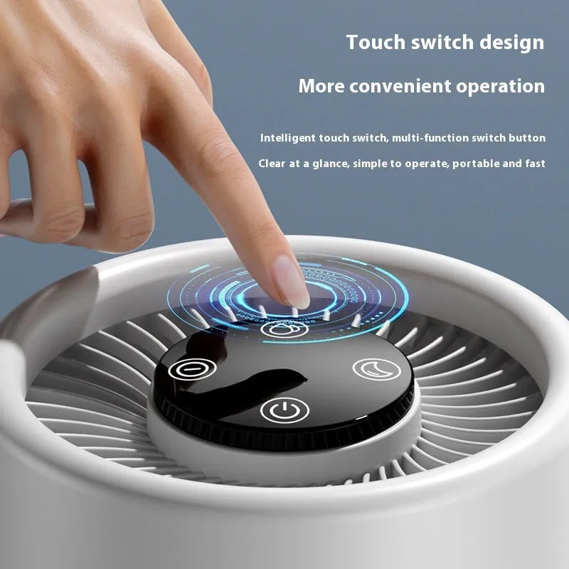 White desktop air purifier with USB cable for small room odour and smoke removal