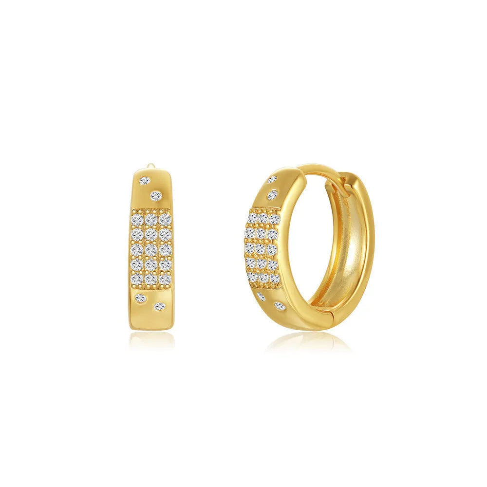 Golden electroplated copper diamond earclip earrings with geometric European styling