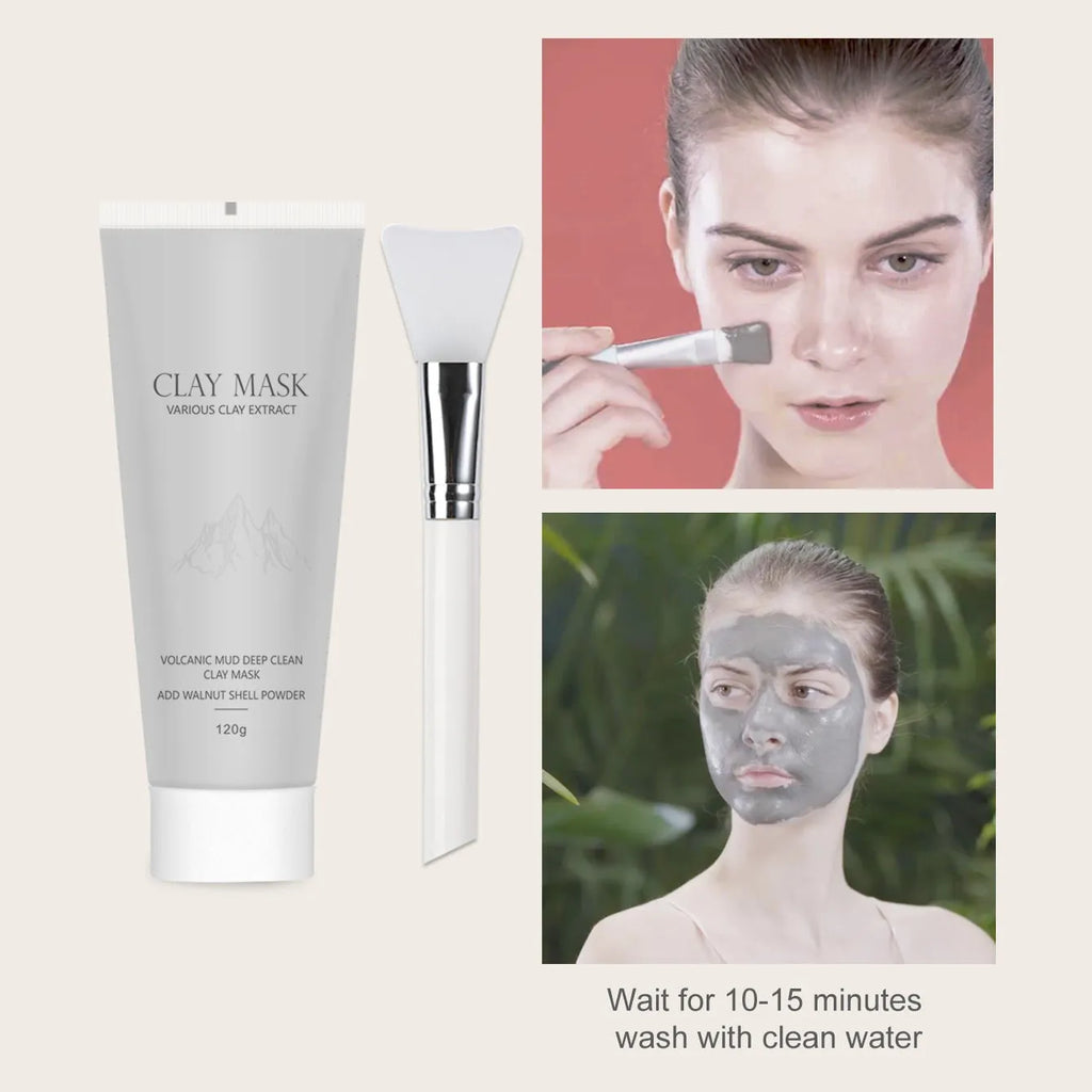 Volcanic mud mask deep cleaning facial mask with brush 120ml export