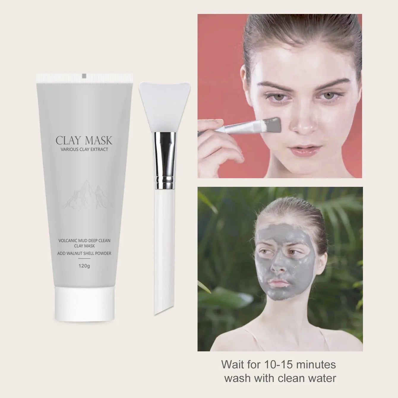 Volcanic mud mask deep cleaning facial mask with brush 120ml export