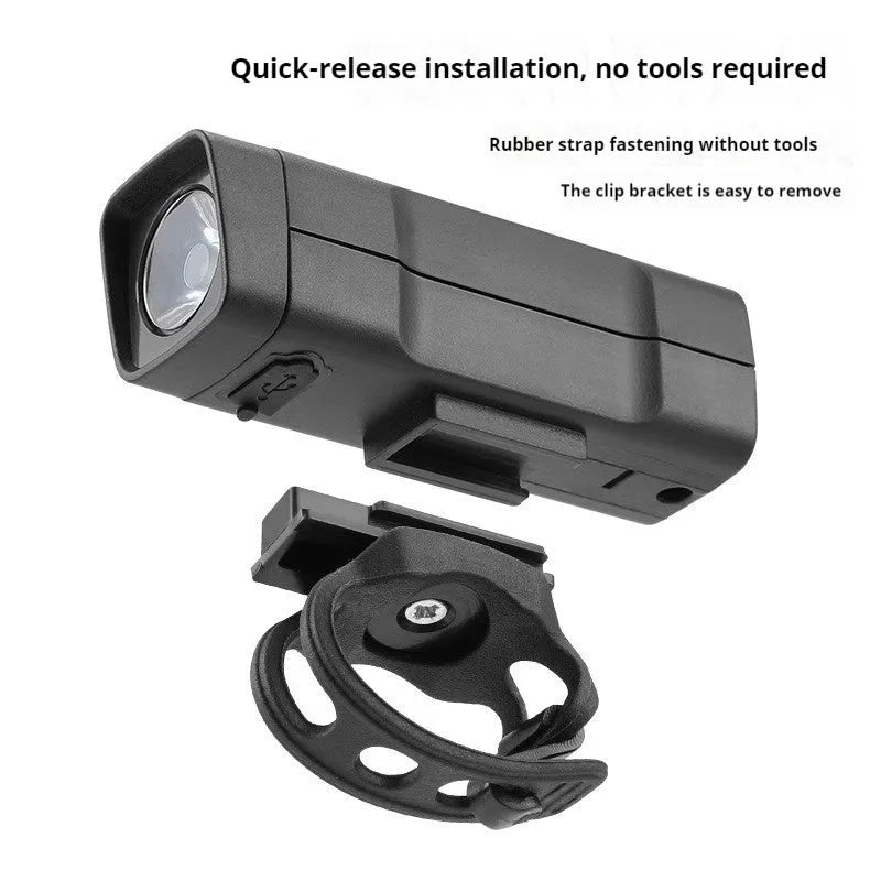 Bicycle headlight with USB charging port and quick-release bracket for handlebar mounting