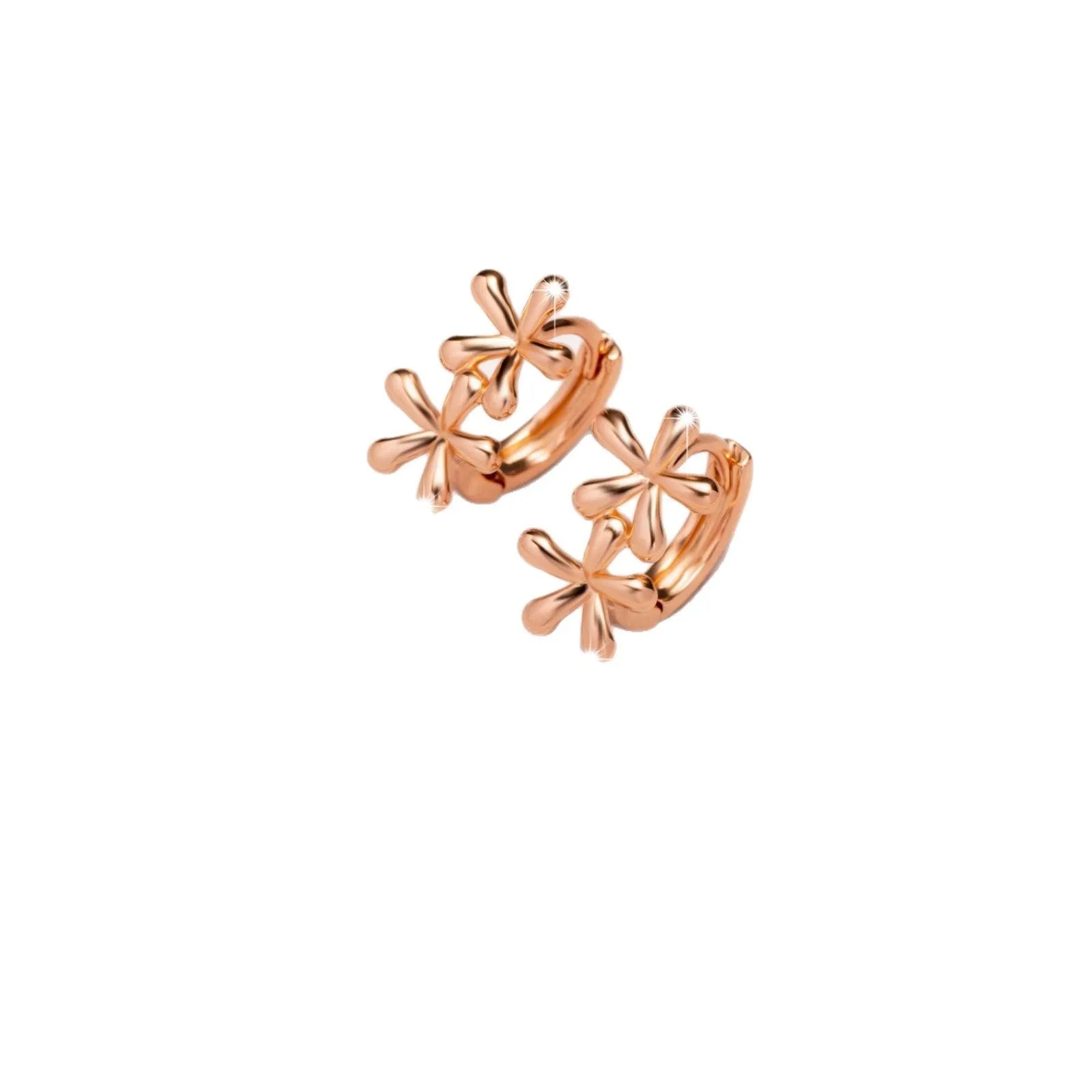 Rose gold electroplated earrings with circular waterdrop flower design