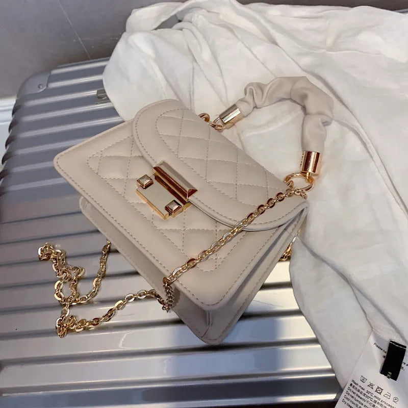 Korean style women's purple PU shoulder bag with rhombus square shape and crossbody strap