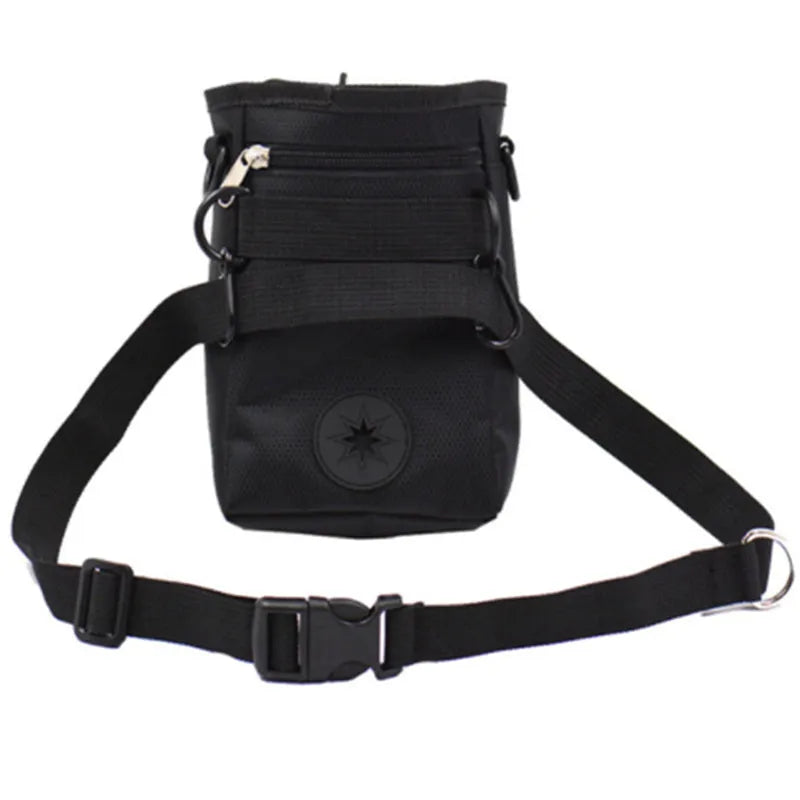 Dog training belt bag in black, Oxford cloth and polyester, size 11.5 by 5.5 by 17 cm, with adjustable belt