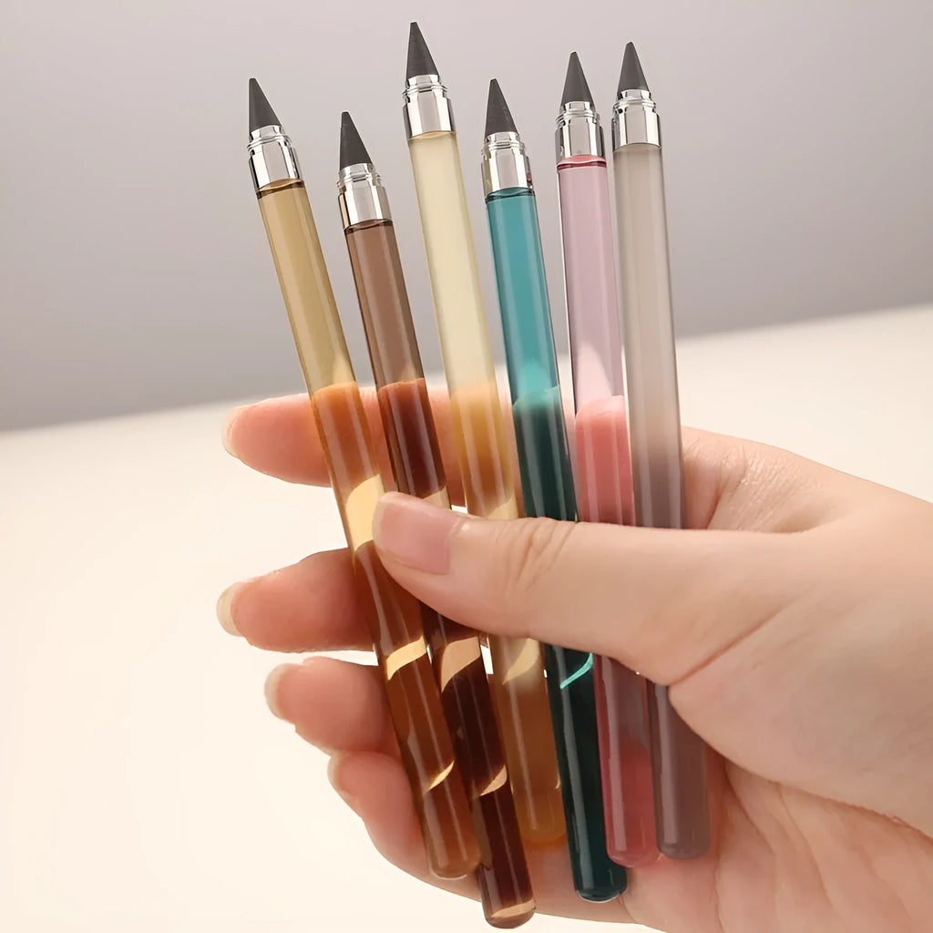 Acrylic transparent rod eternal pencil with alloy head and HB lead in beige colour