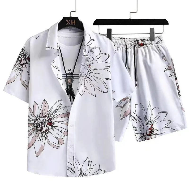 Men's digital print cardigan and shorts casual suit in suit 52 colour with Asian sizing options
