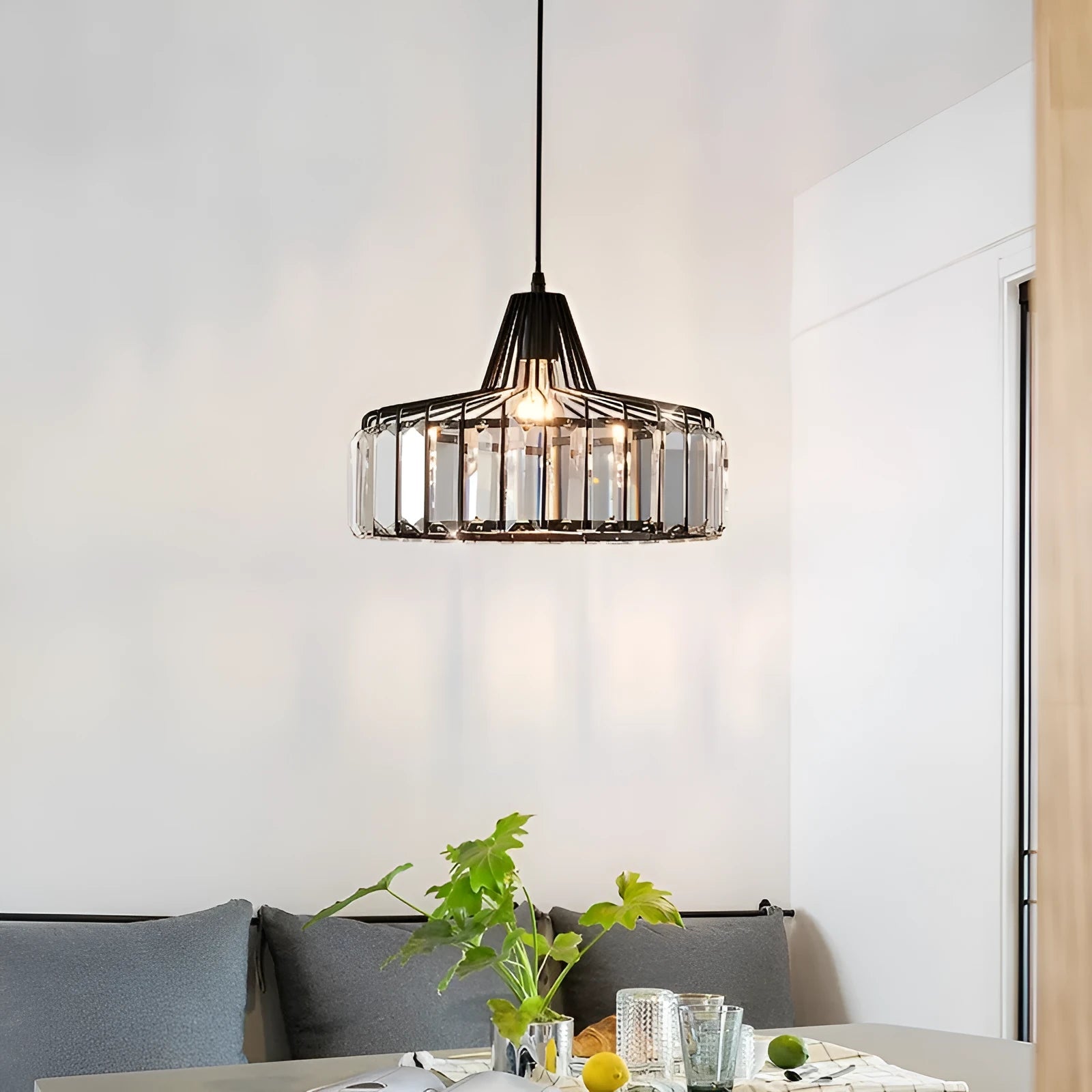 Modern crystal chandelier droplight in black or gold finish with LED colour changing lights
