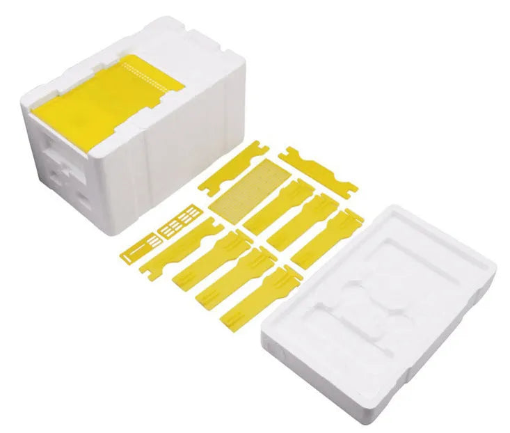Three white EPS foam bee hive boxes for queen mating and breeding