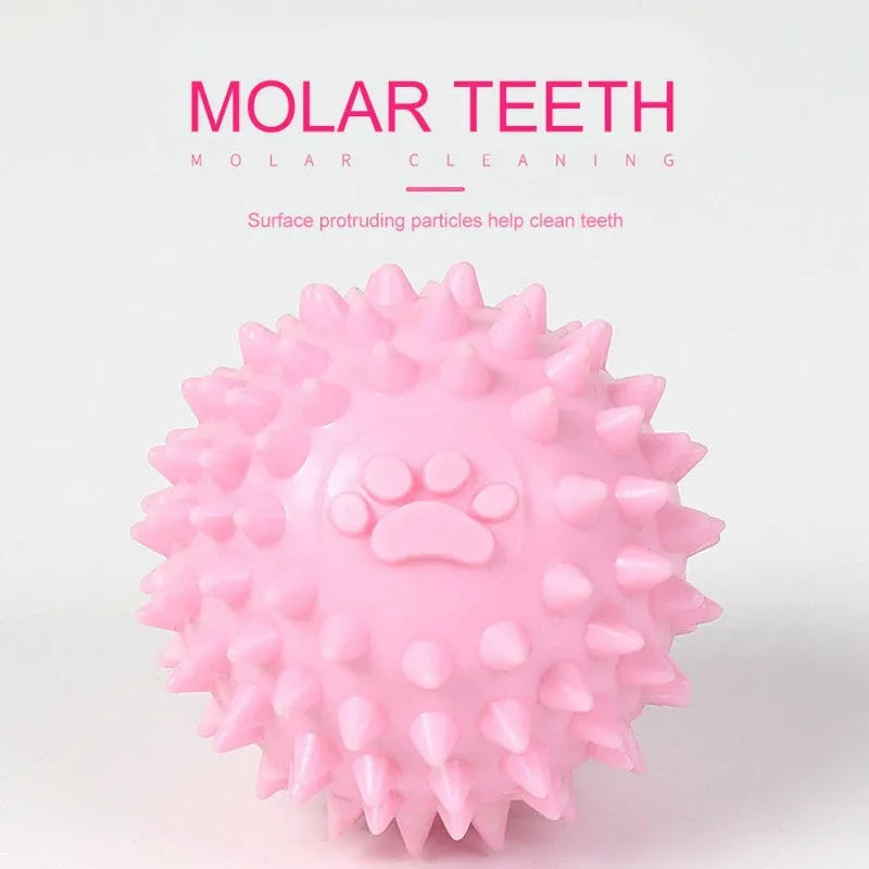 Blue TPR rubber chewing ball for dogs with footprint design and textured surface for tooth cleaning