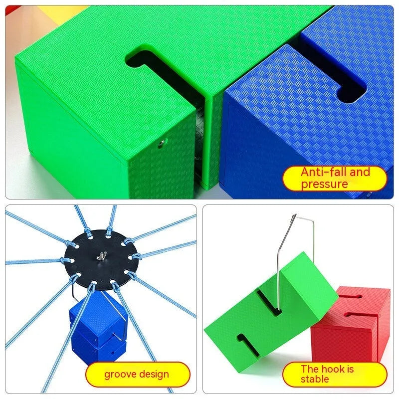 ABS plastic tower block team building set with pull ropes and connecting hardware for group activities