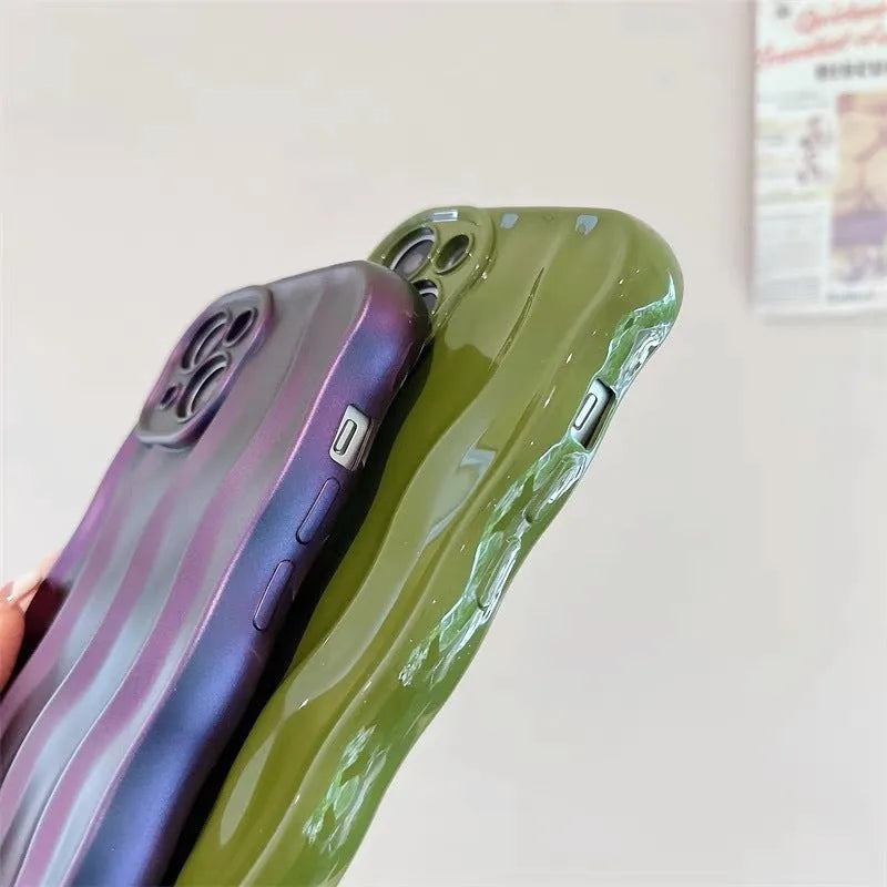 Silicone iPhone 17 phone case with water ripple texture in wavy green colour.