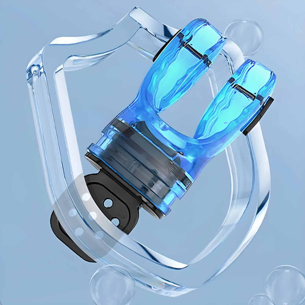 Edible silicone plastic free diving mouthpiece in various colours showing 110mm length.