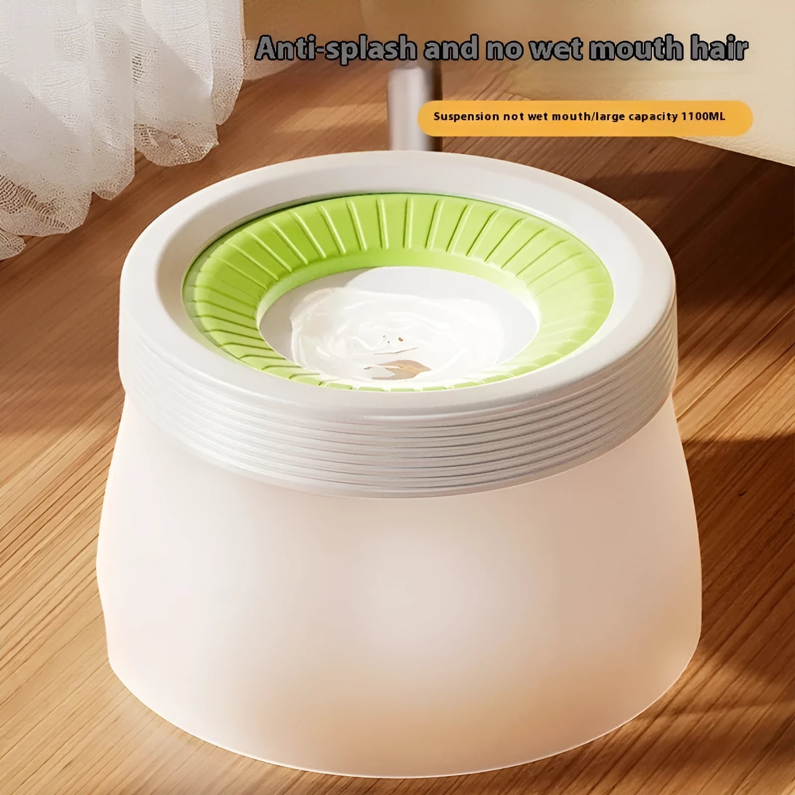 Pet suspension water bowl with stainless steel bracket and green PP silicone bowl