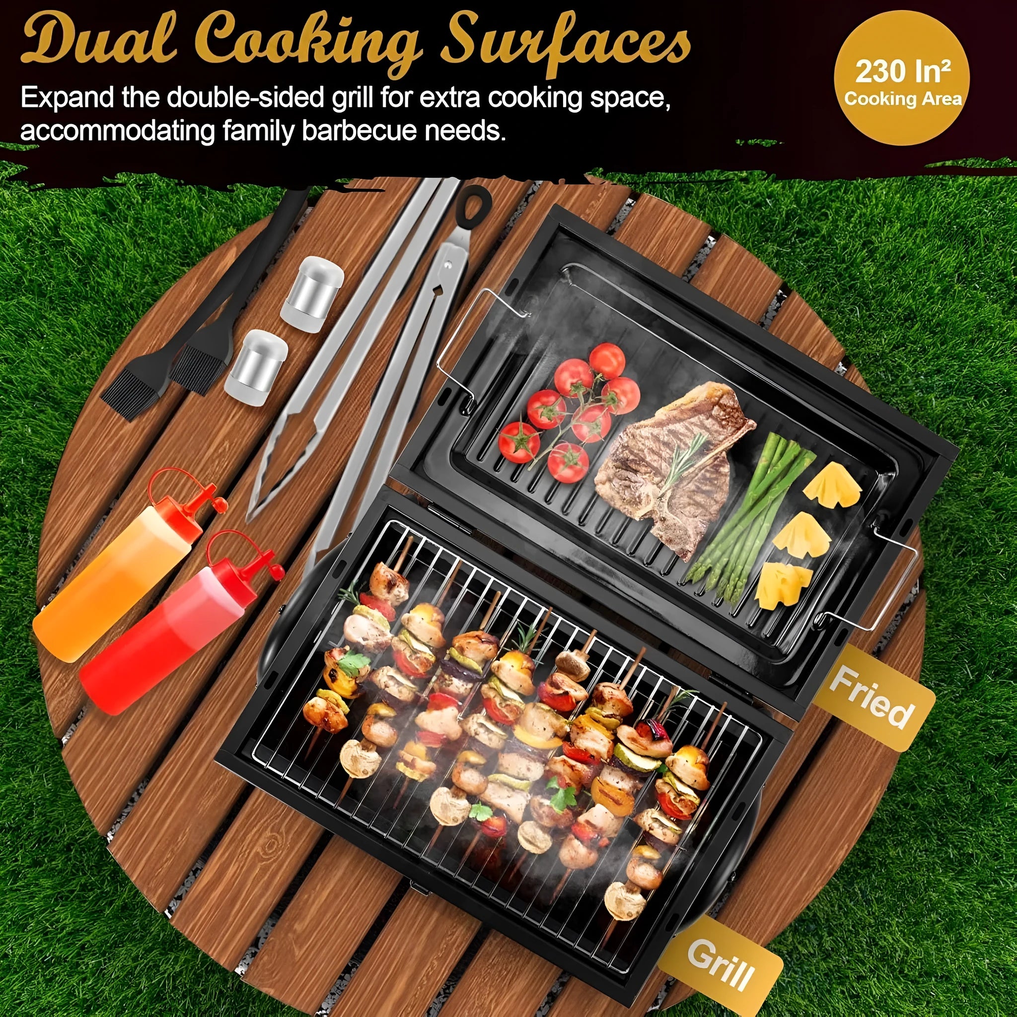 Small folding desktop charcoal barbecue smoking device with portable grill