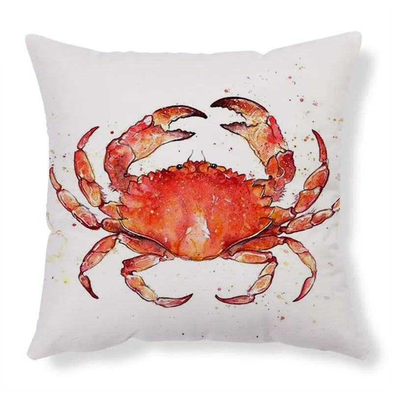 Sea turtle printed linen cushion cover 45x45cm with invisible zipper on sofa