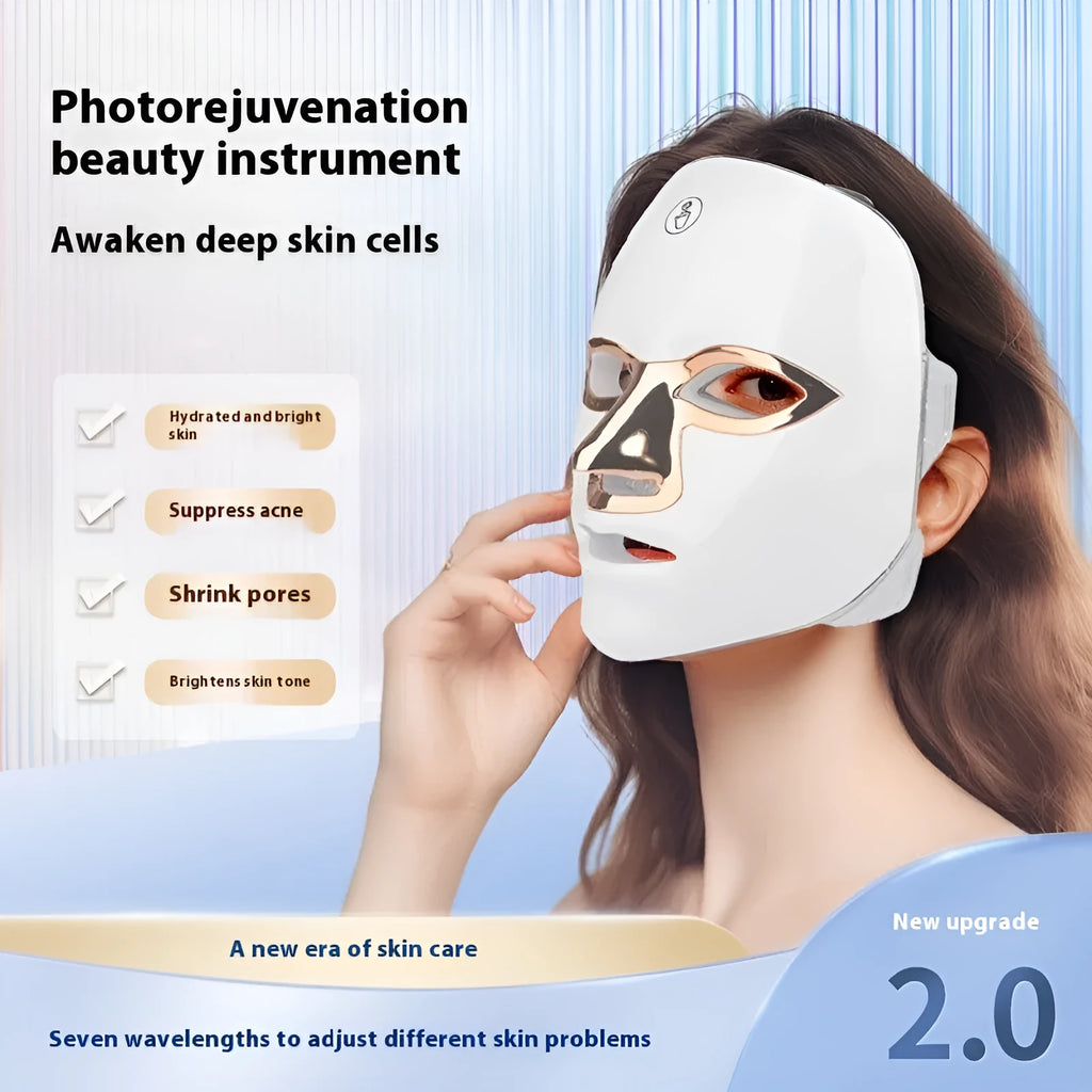 Rechargeable manual touch LED beauty mask in ABS plastic housing with fixing strap