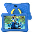 Blue children's education tablet with silicone protective cover and rotating handle in 7-inch size