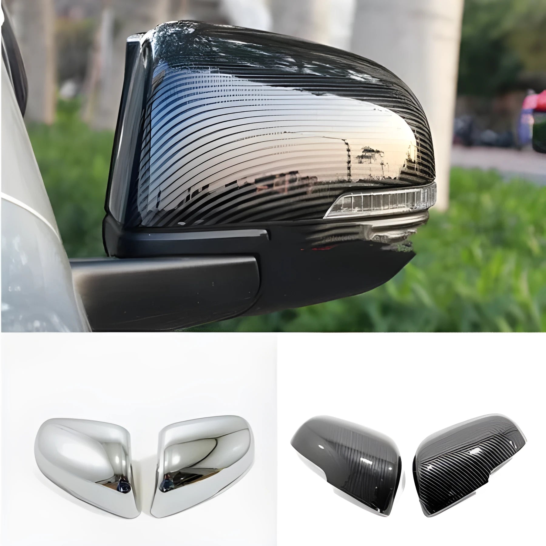 Car rearview mirror protection cover in electroplated silver or carbon fibre black finish
