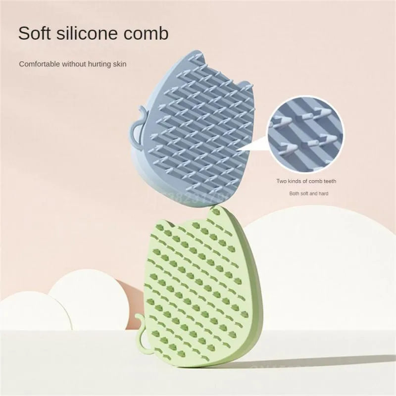 Blue silicone pet comb with sponge head for static adsorption of cat and dog hair.