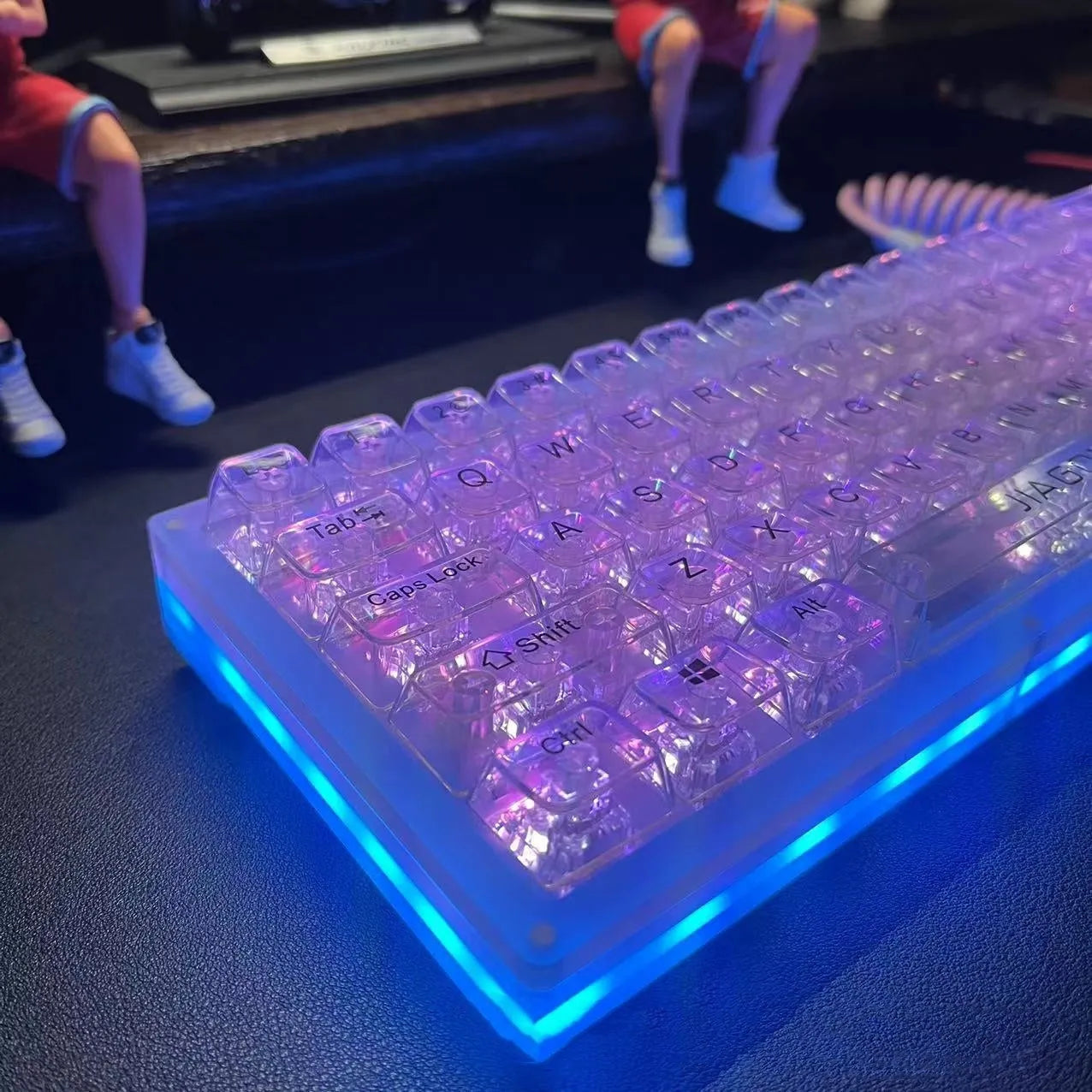 132 transparent plastic key caps for mechanical keyboard customisation arranged in full keyboard layout