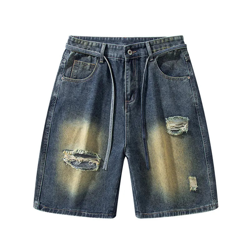 American High Street old ripped jeans in retro blue, loose fit cotton denim, men's street style pants