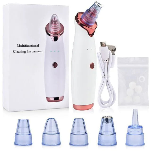 White USB rechargeable ultrasonic pore cleansing beauty device for blackhead removal and acne care
