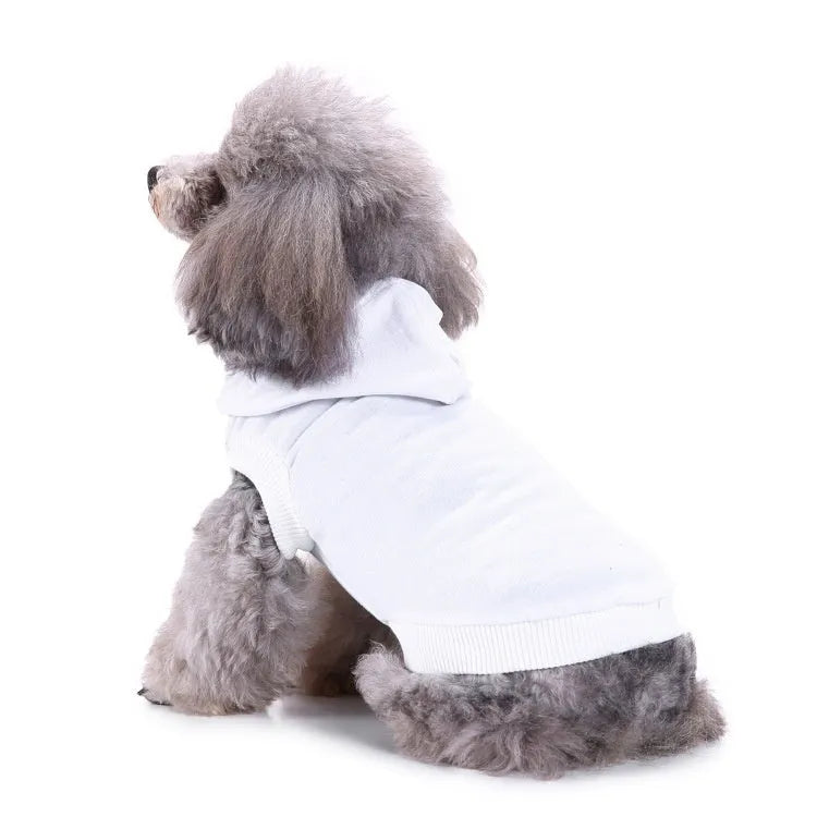 Small dog wearing black cotton hooded T-shirt pullover pet clothing