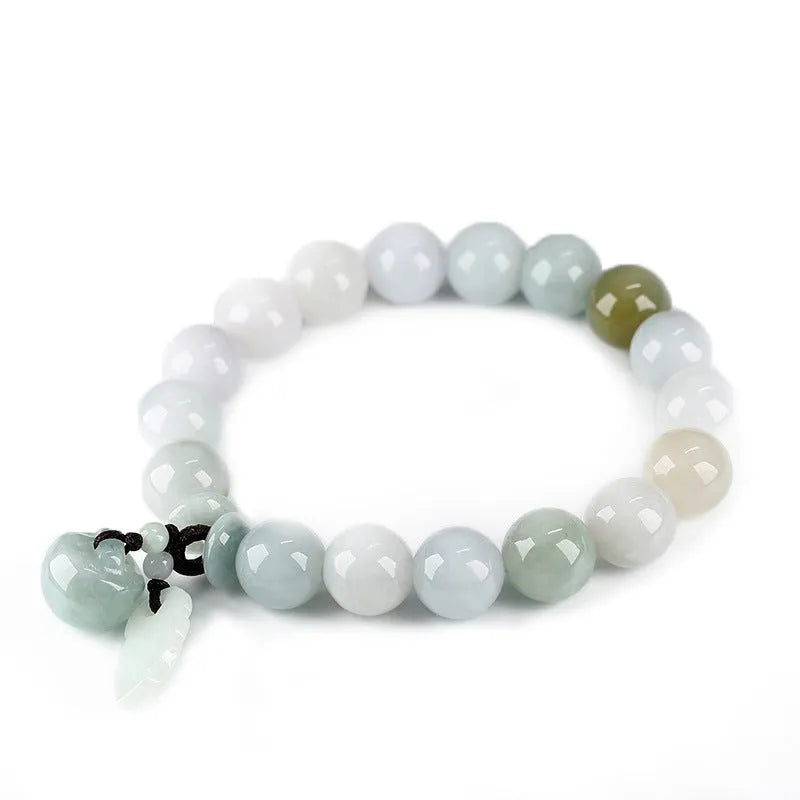 Natural emerald jade hanging bracelet with geometric shapes and Maitreya Buddha elements