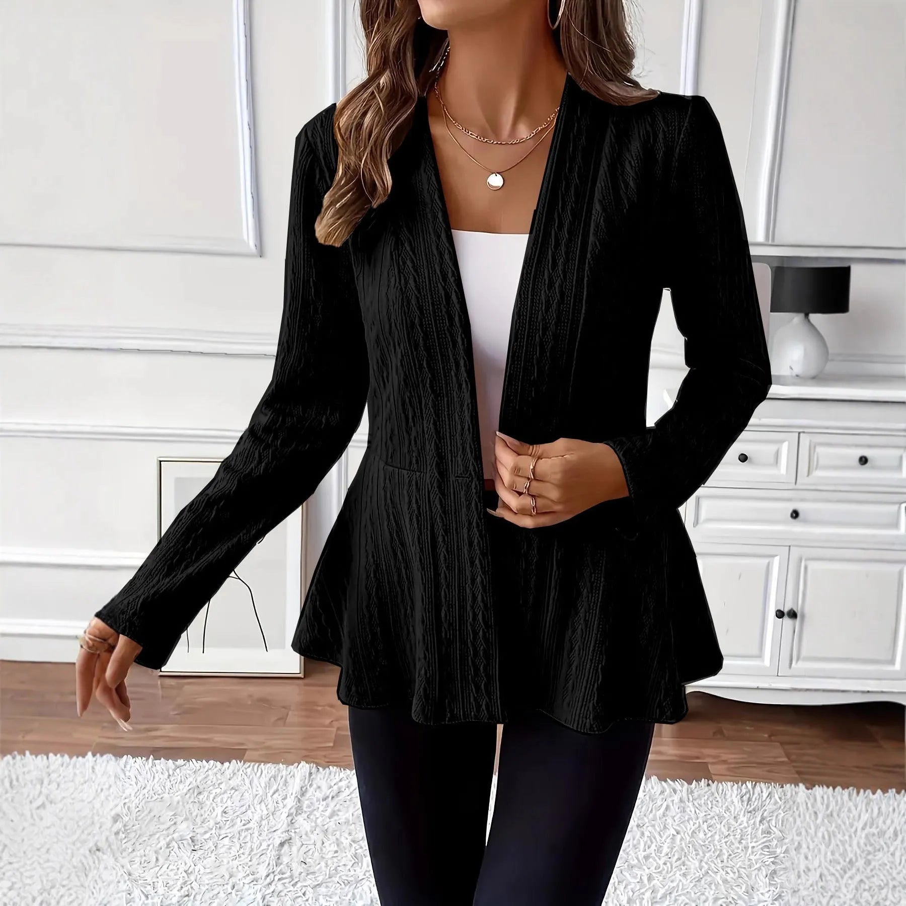 Women's apricot Jacquard pattern cardigan with one button front closure