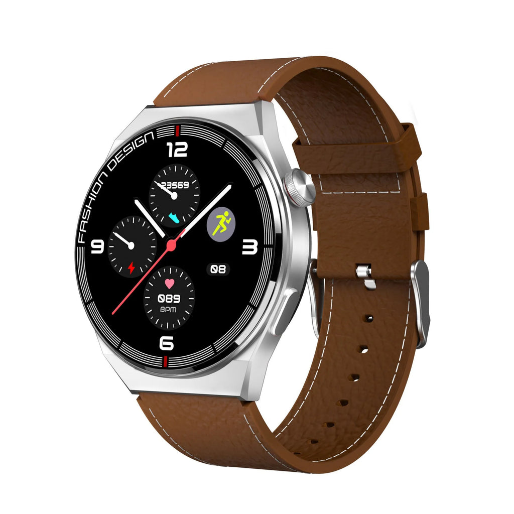 Black smartwatch with a silicone strap showing a heart rate reading on its 1.28-inch screen.