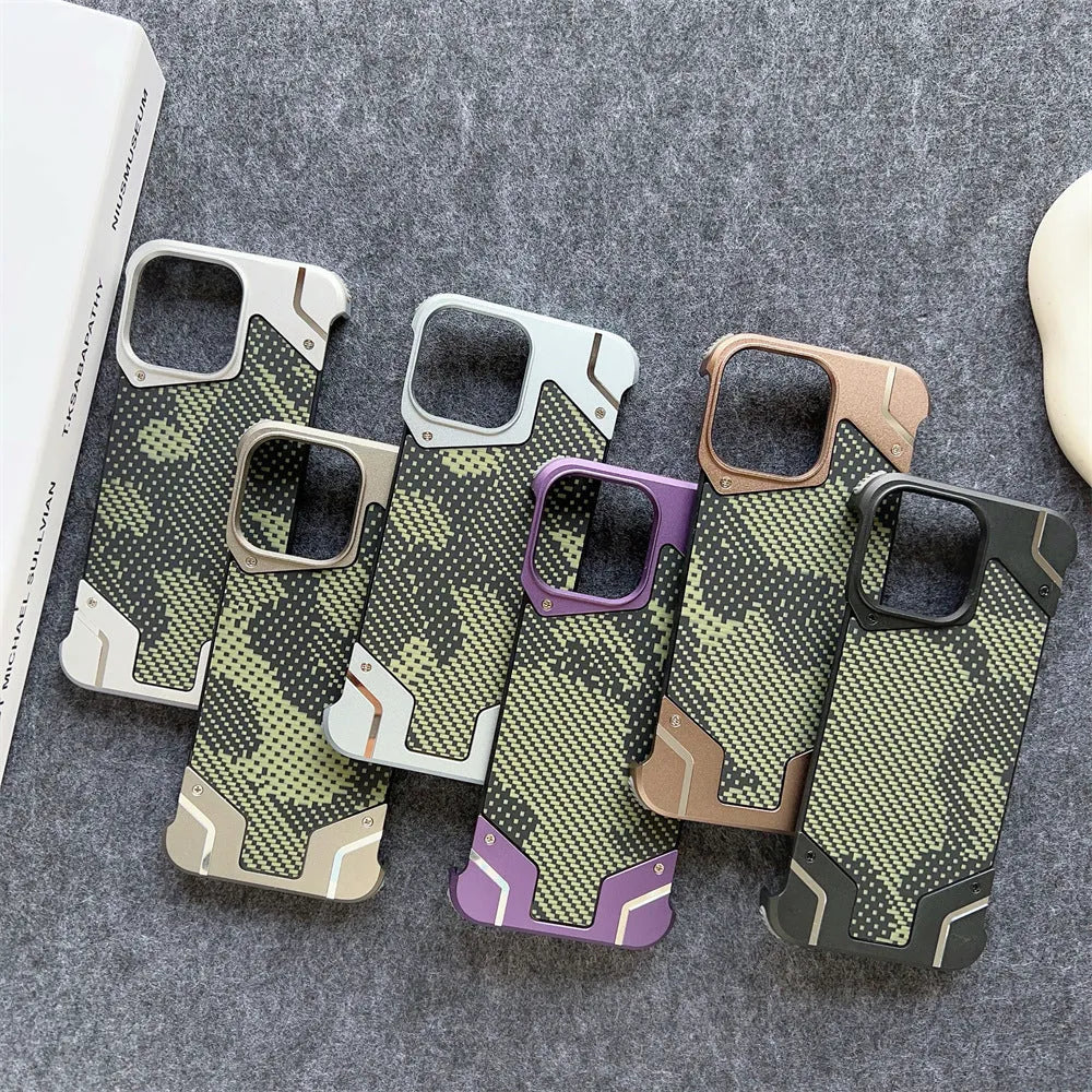 Camouflage carbon fibre pattern aluminium alloy phone case for Galaxy S25 Ultra with magnetic bracket, black colour