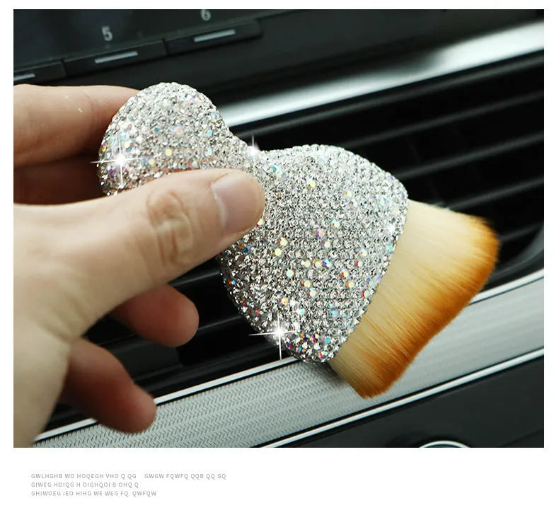 Compact car interior soft brush for dust removal with PVC bristles, 10cm length, in pink