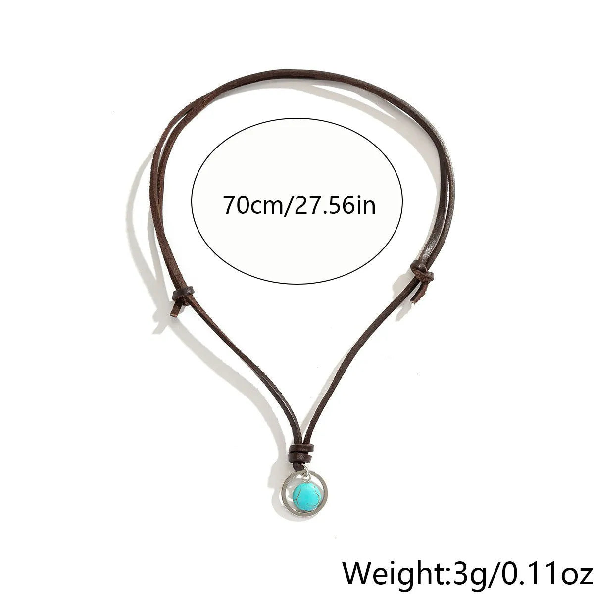 Retro turquoise stone pendant necklace on black rope chain with alloy setting for women