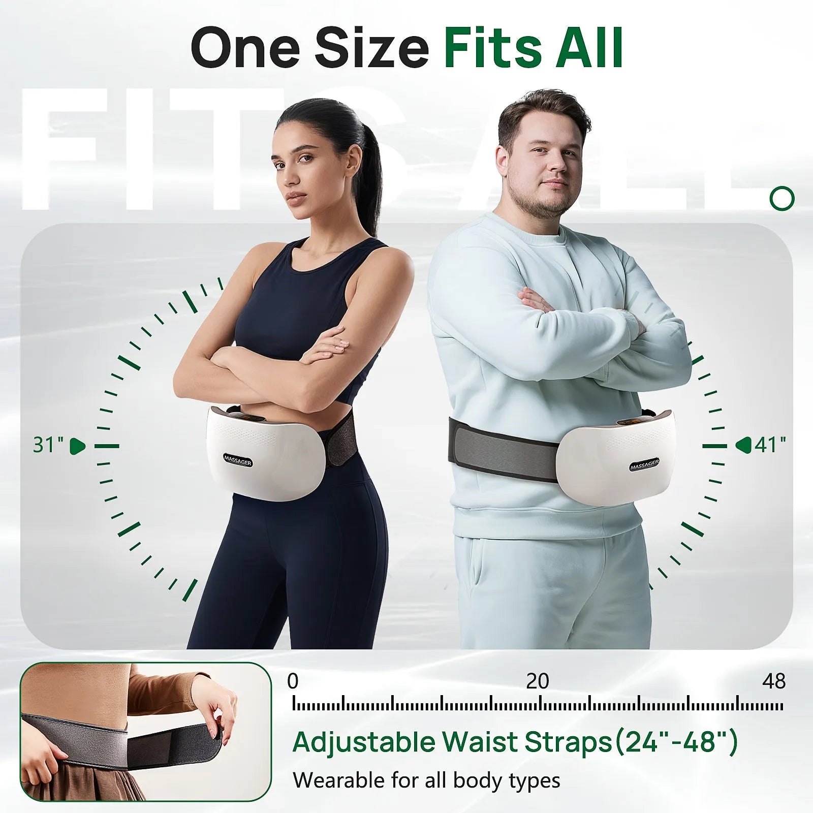 2025 smart bian stone abdominal massager with heat light wave therapy auto kneading dual turntable Type-C charging white