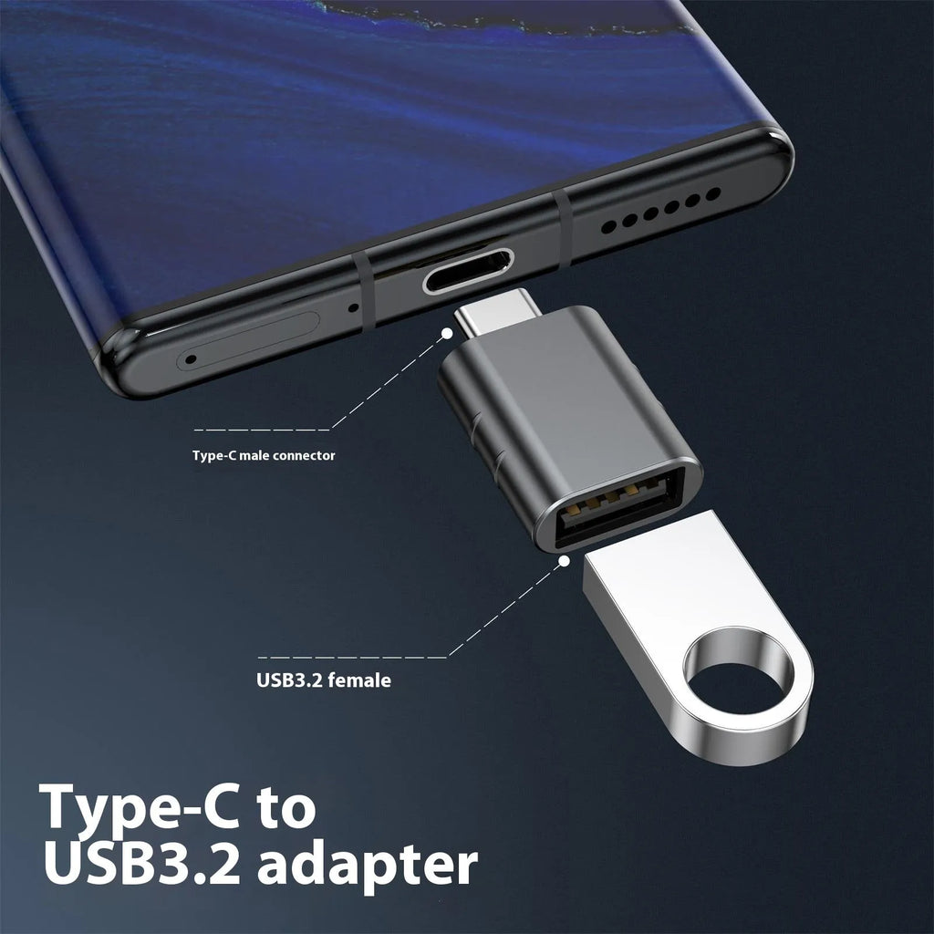USB C to USB A converter adapter with zinc alloy shell in seven colour options supporting 10Gbps data transfer