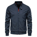 Men's solid colour casual lightweight polyester jacket shown in dark blue, black, and army green options