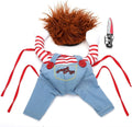 Halloween pet costume set with striped harness pants and knife accessory for dogs and cats