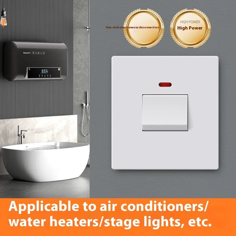 Gold illuminated double pole electrical switch for water heaters and air conditioners